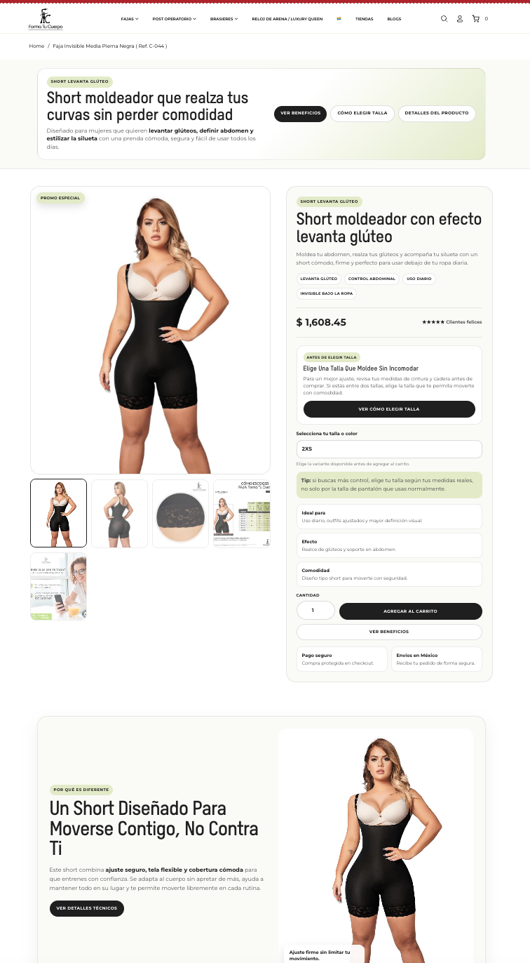 Captura de página de producto ecommerce