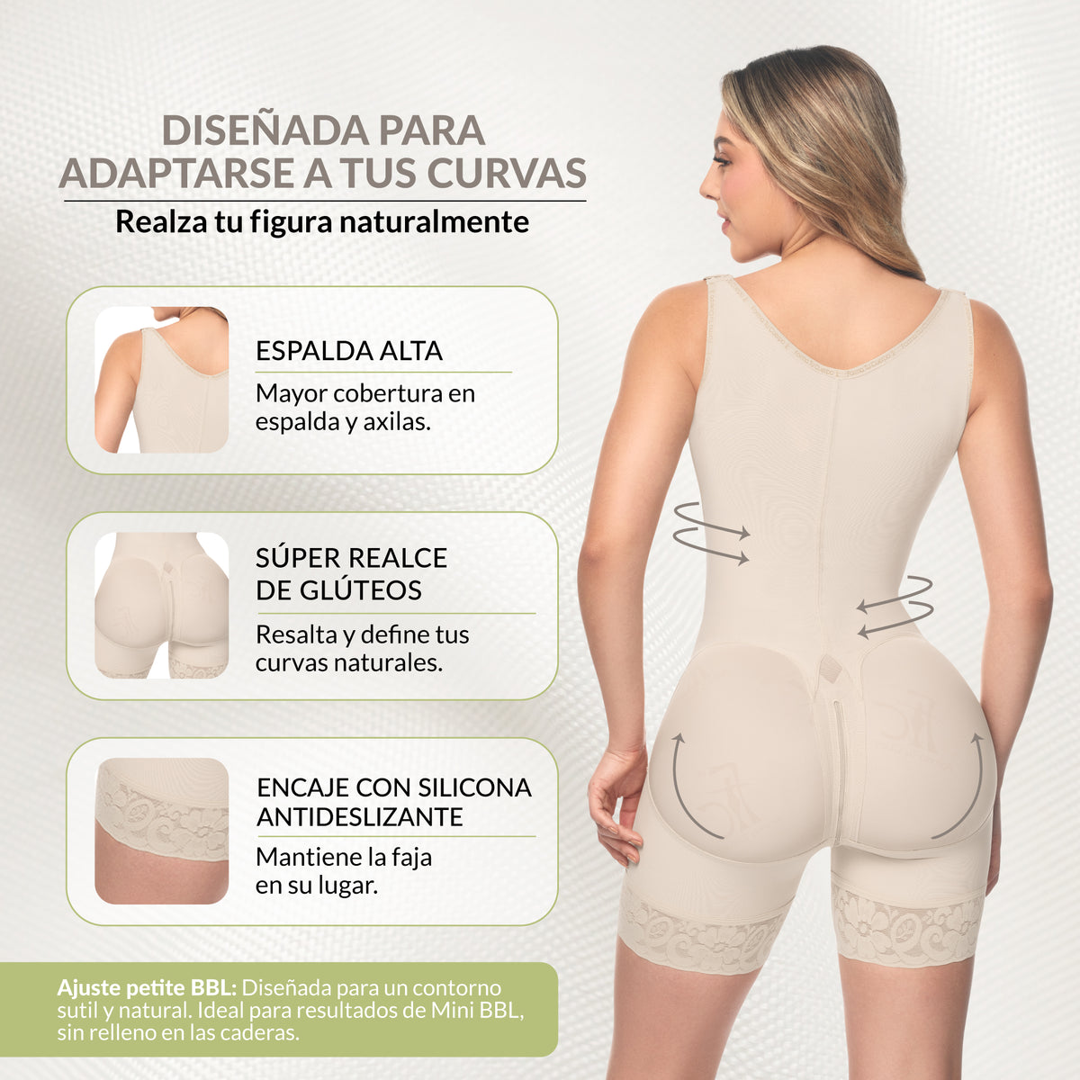 Faja moldeadora reloj de arena manga sisa - media pierna con cremallera perineal y broche central (Ref. O-013)