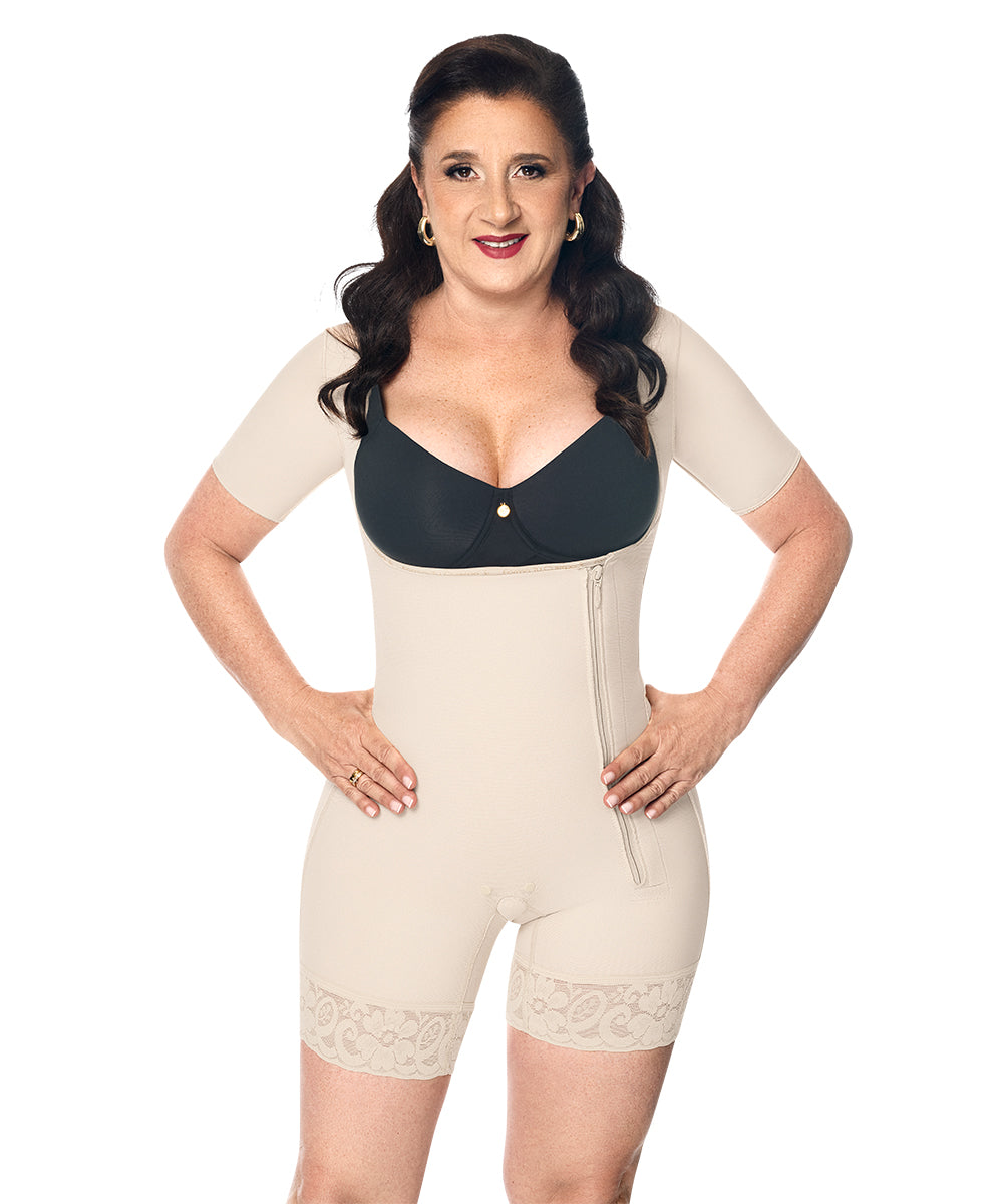 Faja control de abdomen, media pierna con manga y cremallera lateral ( Ref. O-017 | Ref. O-014))