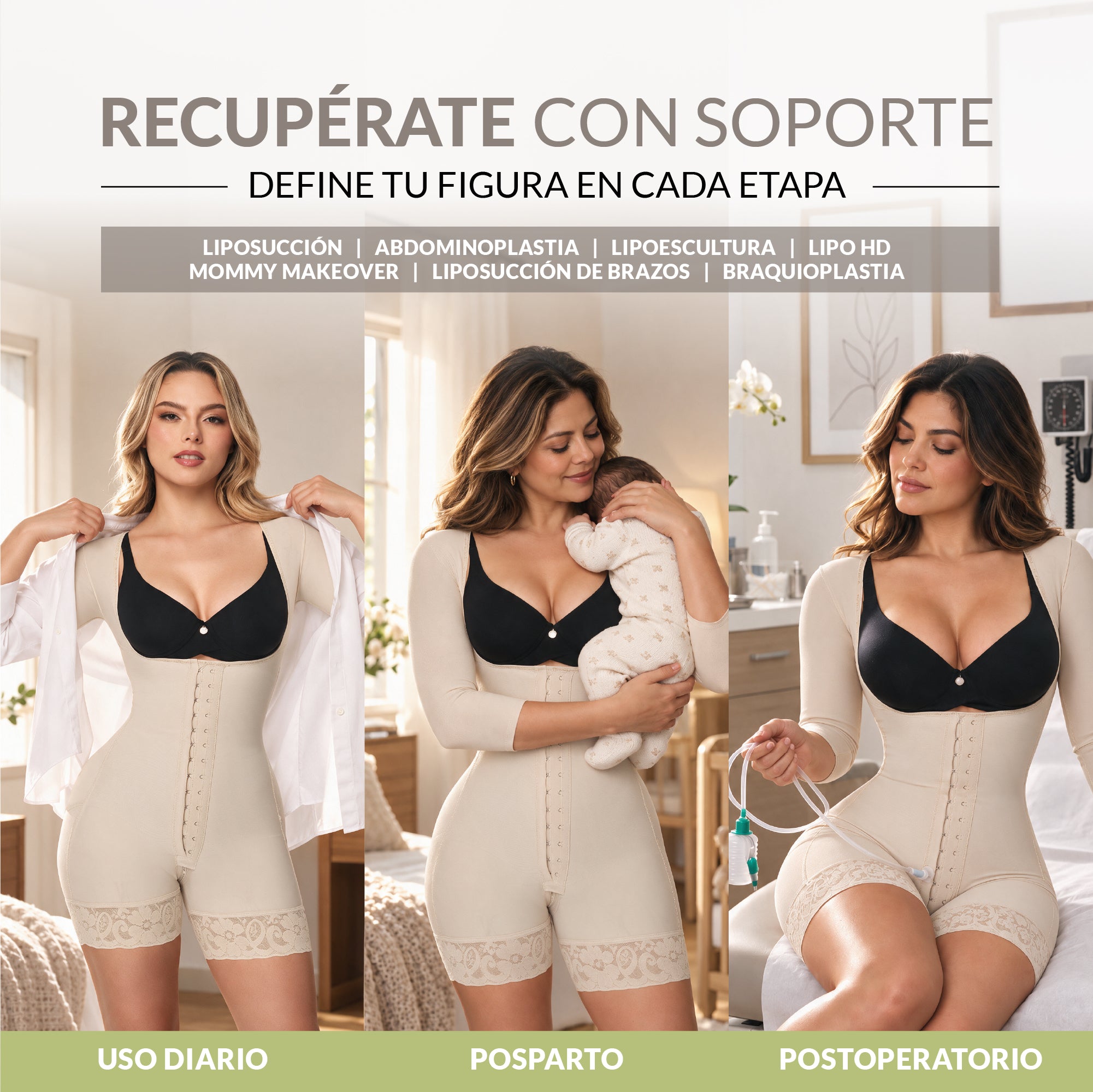 Faja Media Pierna con tiras anchas negra ( Ref O-215 / O-015 )