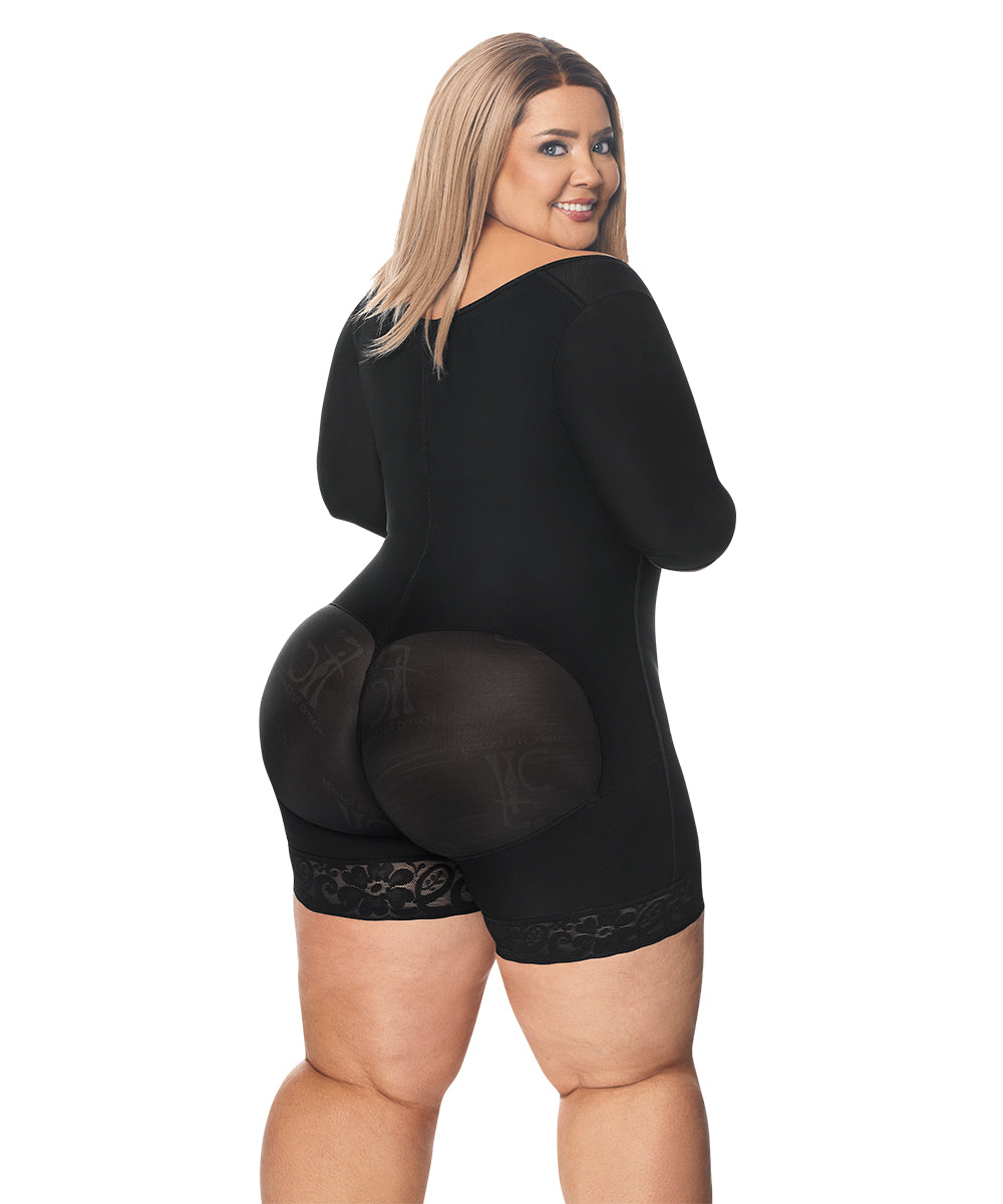 Faja control de abdomen, media pierna con manga y cremallera lateral ( Ref. O-017)