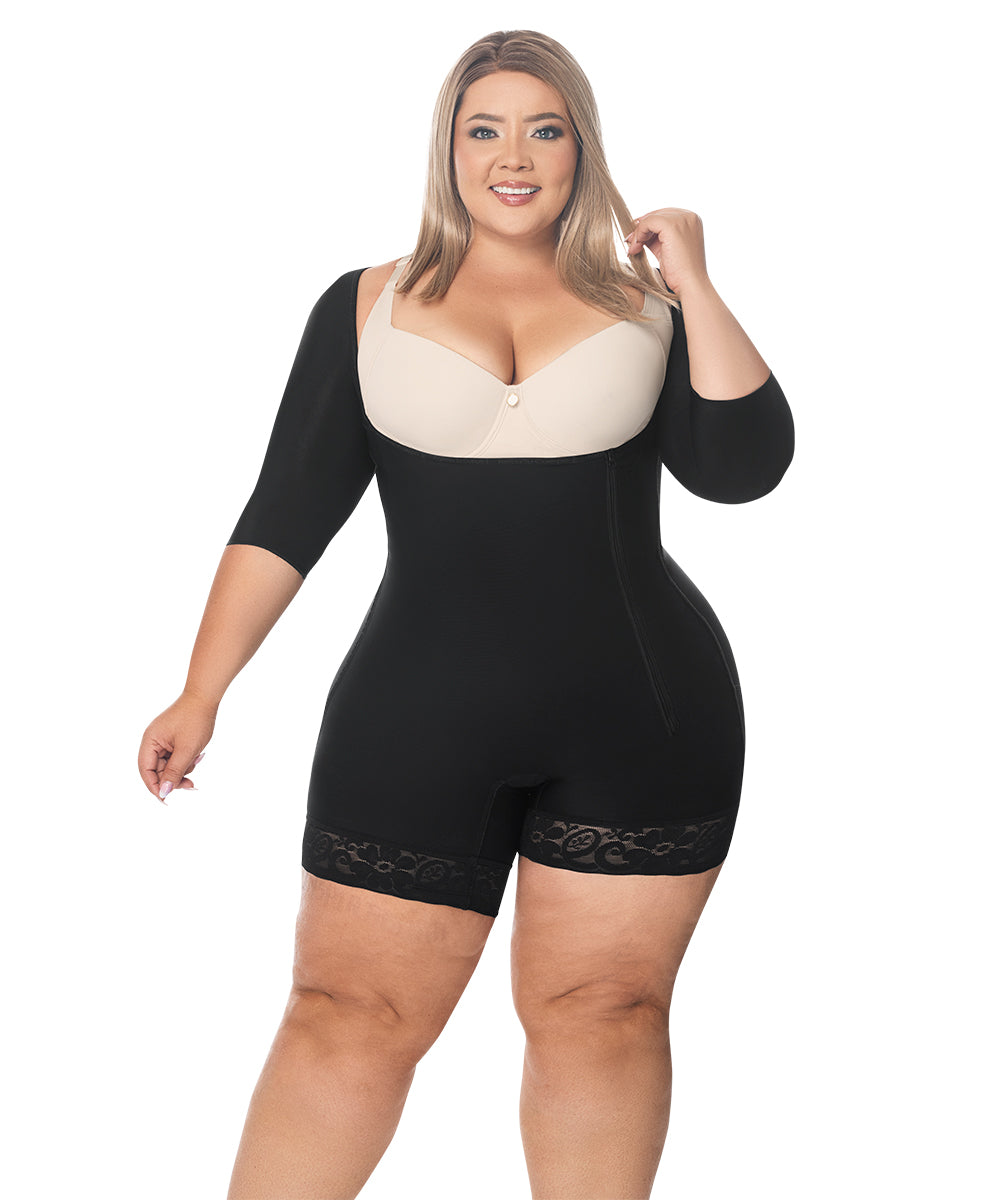 Faja control de abdomen, media pierna con manga y cremallera lateral ( Ref. O-017)