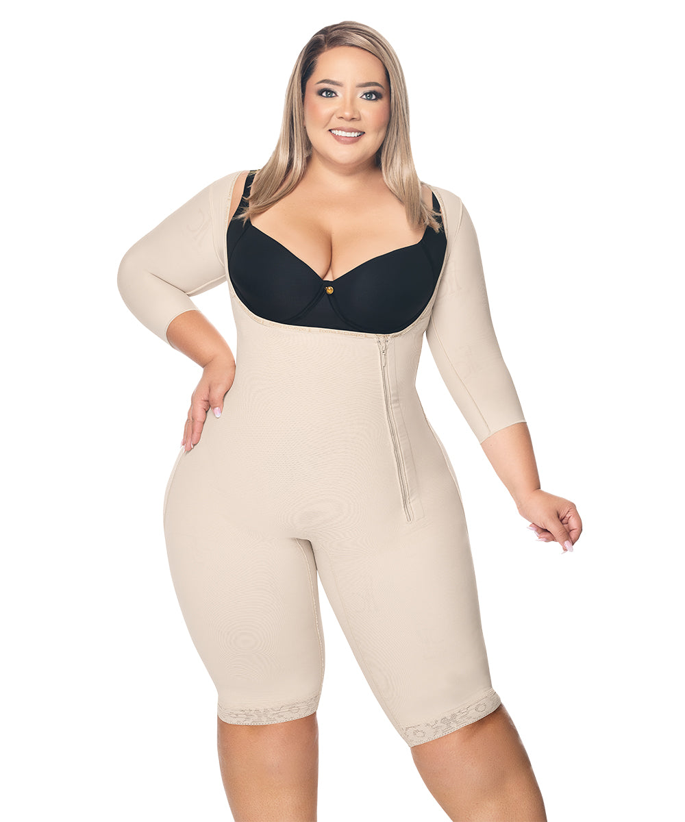 Faja moldeadora con manga corta hasta la rodilla y  cremallera lateral ( Ref. O-024 )