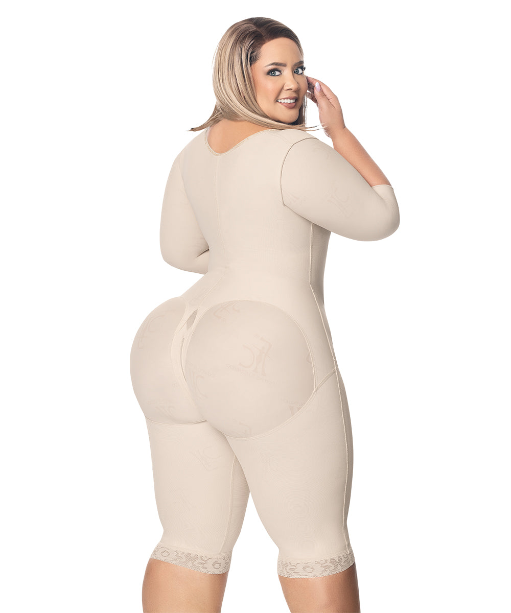 Faja completa reloj de arena - manga larga hasta la rodilla con cremallera perineal y broche central. Faja Colombiana Full Body 360 – Moldeo total y soporte completo (Ref. O-225 | Ref. O-025)