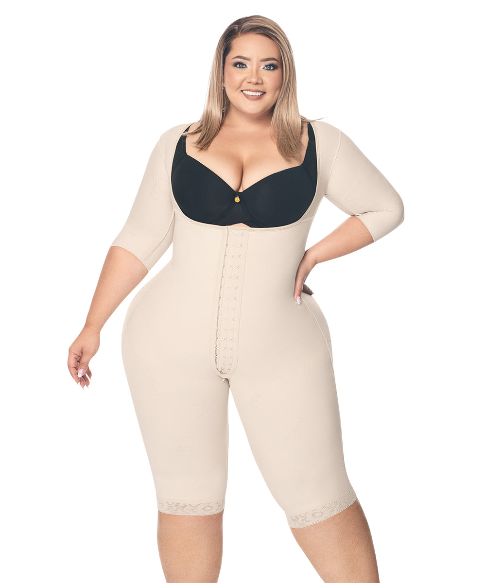Faja completa reloj de arena - manga larga hasta la rodilla con cremallera perineal y broche central. Faja Colombiana Full Body 360 – Moldeo total y soporte completo (Ref. O-225 | Ref. O-025)