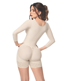 Faja con brasier con triple refuerzo abdominal efecto reloj de arena que cubre desde los brazos hasta la media pierna ( Ref. O-093 )