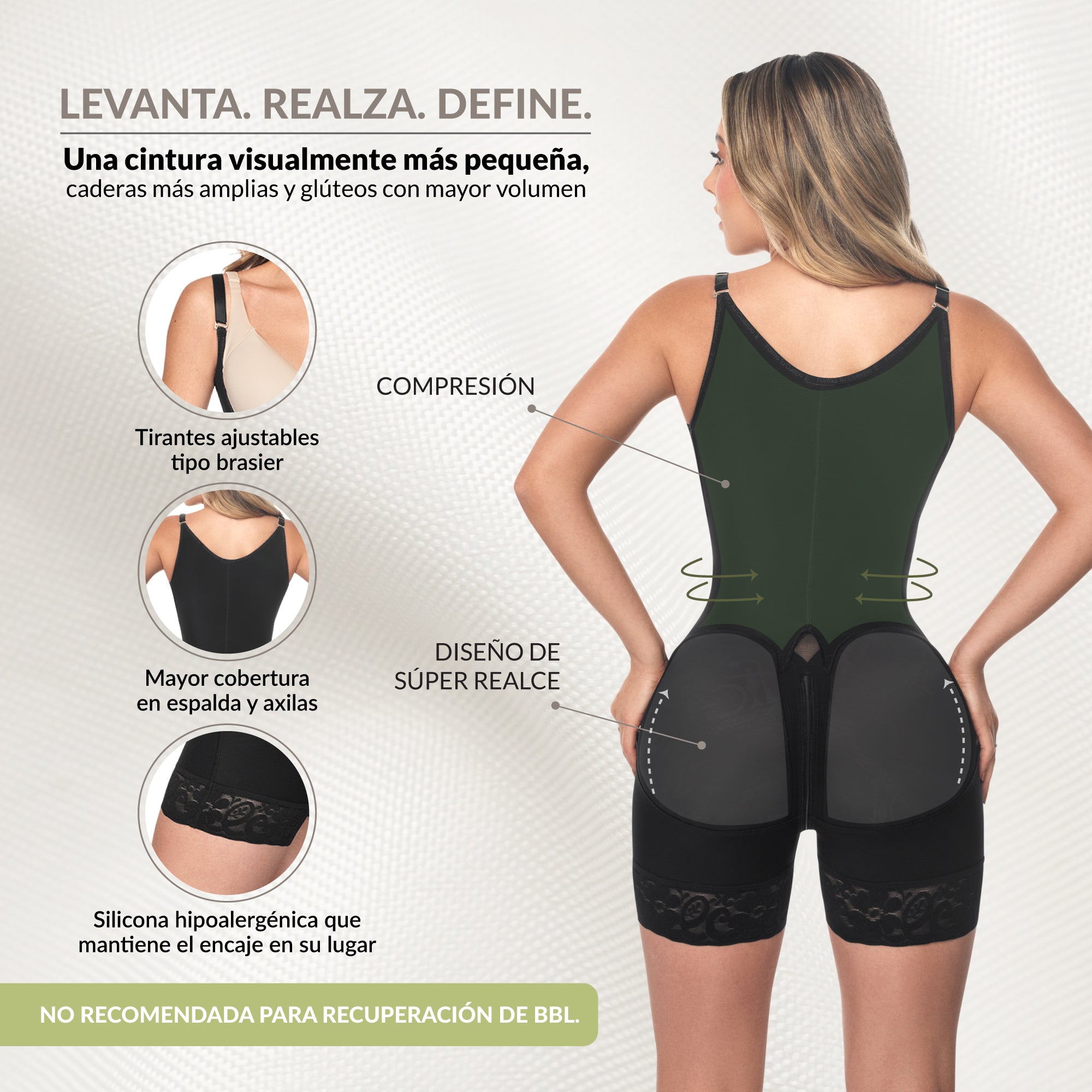 Faja moldeadora reloj de arena | control abdomen - media pierna con tiras, cremalleras y broche central (Ref. O-211 | Ref. O-011)