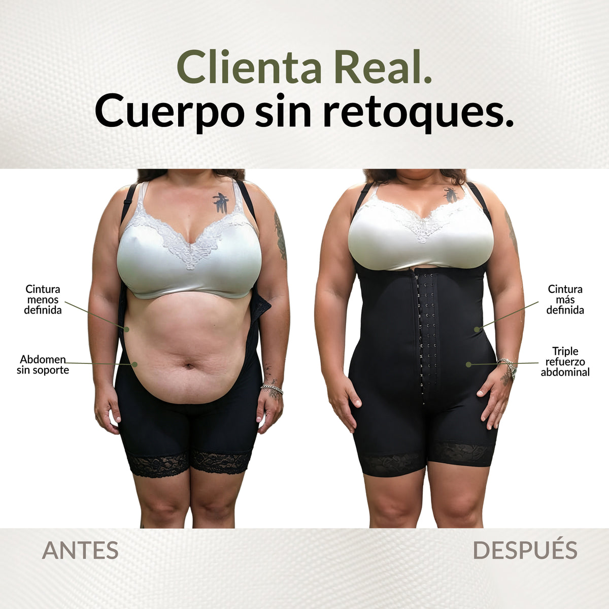 Faja moldeadora reloj de arena | control abdomen - media pierna con tiras, cremalleras y broche central (Ref. O-211 | Ref. O-011)