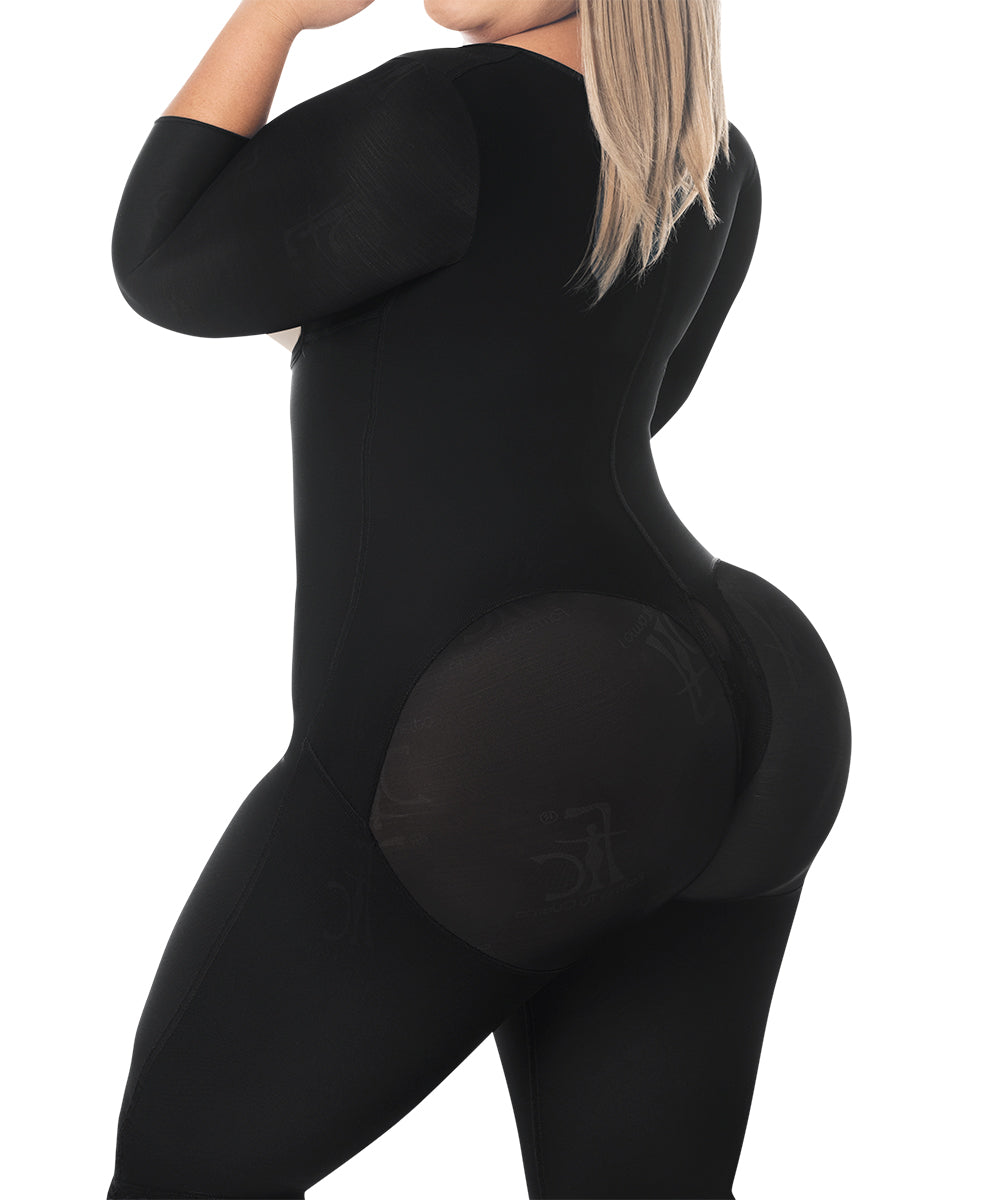 Faja completa reloj de arena - manga larga hasta la rodilla con cremallera perineal y broche central. Faja Colombiana Full Body 360 – Moldeo total y soporte completo (Ref. O-225 | Ref. O-025)