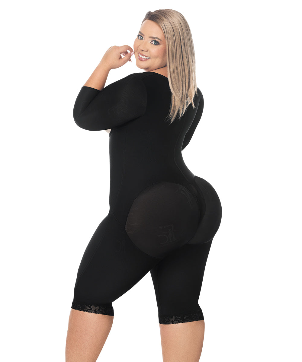 Faja completa reloj de arena - manga larga hasta la rodilla con cremallera perineal y broche central. Faja Colombiana Full Body 360 – Moldeo total y soporte completo (Ref. O-225 | Ref. O-025)