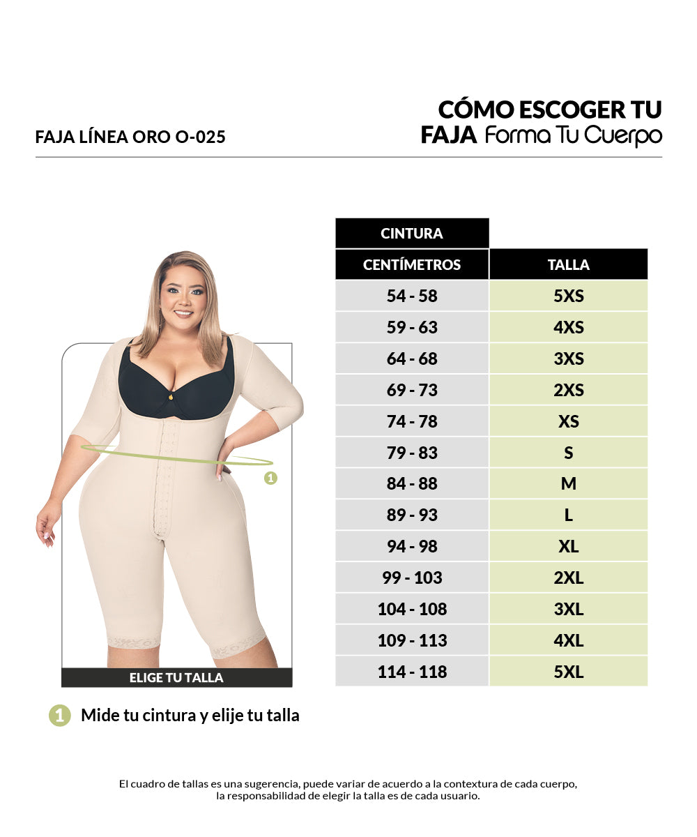 Faja completa reloj de arena - manga larga hasta la rodilla con cremallera perineal y broche central. Faja Colombiana Full Body 360 – Moldeo total y soporte completo (Ref. O-225 | Ref. O-025)