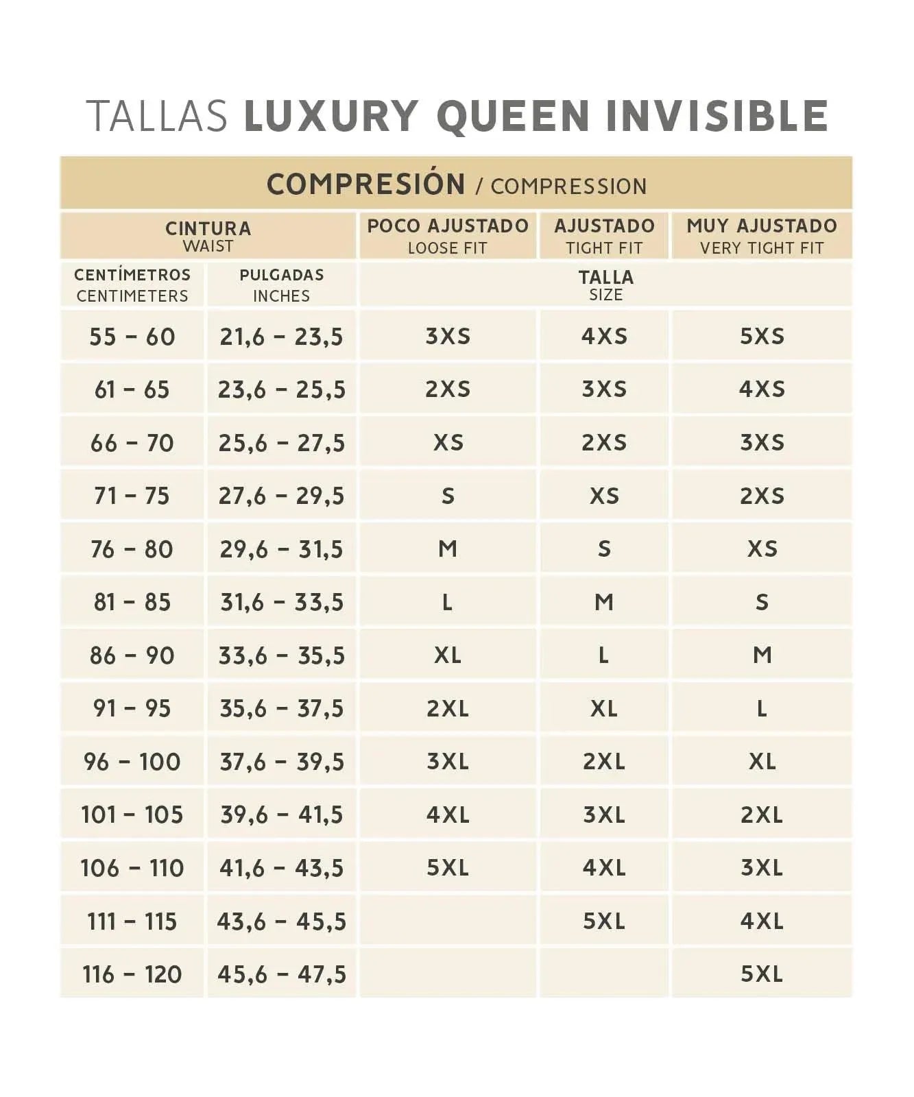 tallas luxury queen invisible